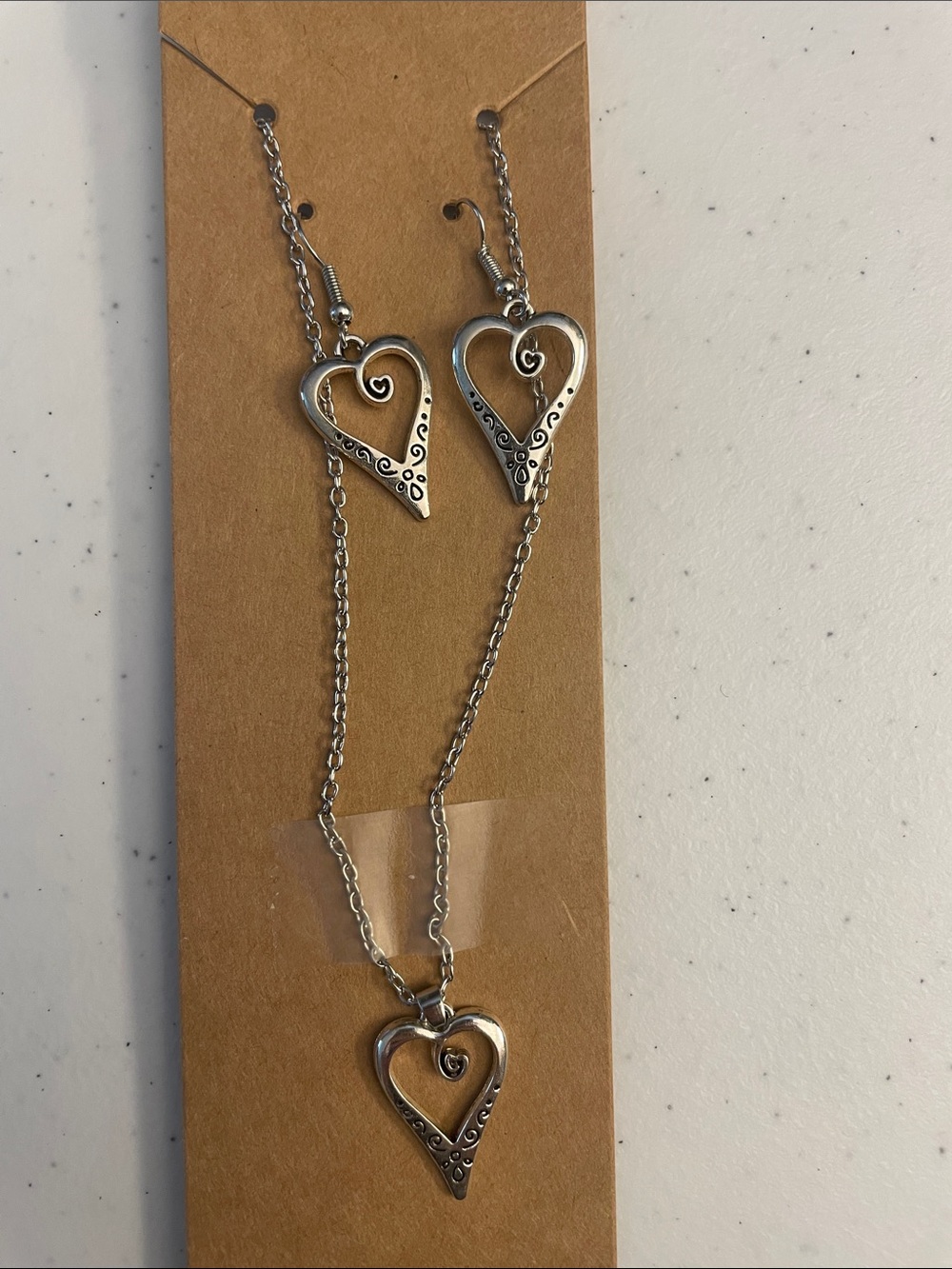 Delicate Silver Heart Necklace & Earrings Set